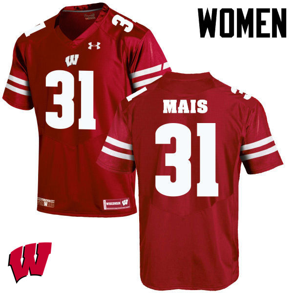Women Winsconsin Badgers #31 Tyler Mais College Football Jerseys-Red - Click Image to Close
